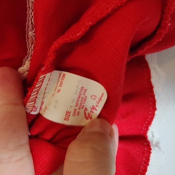 Vintage Baby Girls 12 mo Evy of California Lace Trim Corduroy Pinafore Christmas - Picture 3 of 5